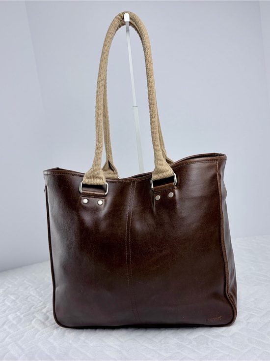 Esprit Handbags - Vintage 90s Esprit chocolate brown shoulder bag tote with woven tan straps